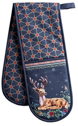 Maison d' Hermine Doppelte Ofenhandschuhe, 100 % Baumwolle, Kochhandschuhe, 17,8 x 88,9 cm, hitzebeständig, mit Schlaufe, Koch, Grill und Mikrowelle, Weihnachtsfreude – Thanksgiving/Weihnachten