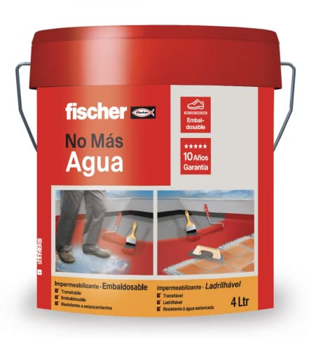 fischer - Pintura impermeabilizante embaldosable 4L para terrazas, tejados, transitable, Gris