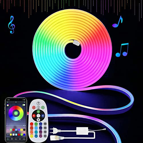 YOODI RGB Neon LED Streifen 2M, LED Strip Aussenbereich mit Bluetooth App-Steuerung, Musik-Sync, DIY Shape Design, PVC Schneidbare Wasserdichte IP65 Neonlichter für Indoor Outdoor, Inklusive Netzteil