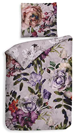 Heckett & Lane Mako-Satin Bettwäsche 155x220 Samia pink Rosen Blumen rosa blau grau