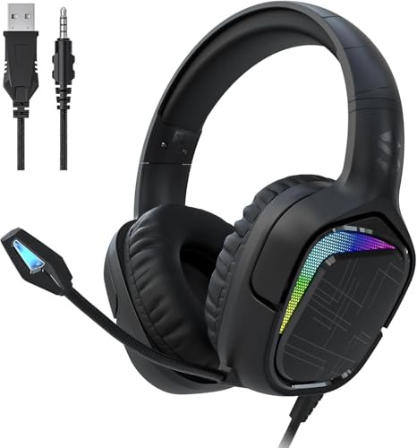 Black Shark Wired Headphones Bendable Ultra Clear Microphone On Ear Headsets, 50MM Dynamic Drivers Deep Bass in Line Control Gaming Earphones for Xbox/Switch/PS4/PS5/Computer