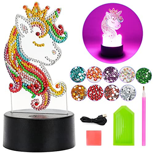 Einhorn Spielzeug Mädchen 4 5 6 7 8 Jahre, Diamond Painting Kinder 6 7 8 9 10 Jahre Spielzeug Malen nach Zahlen Geschenk Mädchen Geburtstag Teenager Ideen Geschenke Einhorn Nachtlicht LED Mädchen