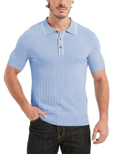 Kallspin Uomo Polo in Maglia a Manica Corta Maglie da Golf Top Estivi da Spiaggia(Blu Medium