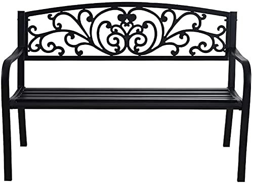 Patio Bank Park Bank Outdoor Conversation Couch, 51 Zoll Patio Outdoor Metall Carved Sessel, Park Metallbank mit Armlehnen und Rückenlehne, Yard Front Por (Schwarz A)