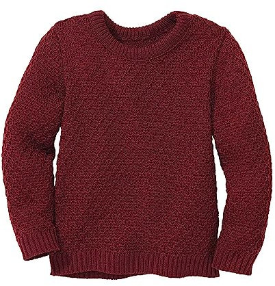 Disana Aran-Pullover Kinder - 100% Bio-Merino – atmungsaktiv & kuschelig warm - Unisex Gr. 86-140 - nachhaltig & fair - ideal für kalte Tage Dank fluffigem Strick - Made in Germany | Cassis Gr. 86-92