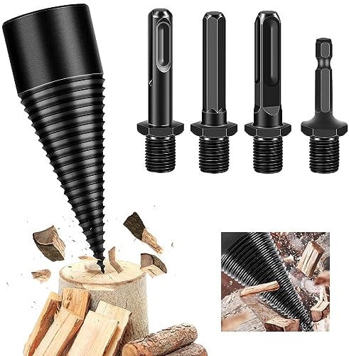 MaxEarn 32mm Bohrkegel Holzspalter mit 4 Bohrgriffe, Kohlenstoffstahl Brennholzspalter-Bohrer, Spiralbohrer Kegelspalter, Kaminholzbohrer, Holzspalter Schraube Kegel für den Haushalt
