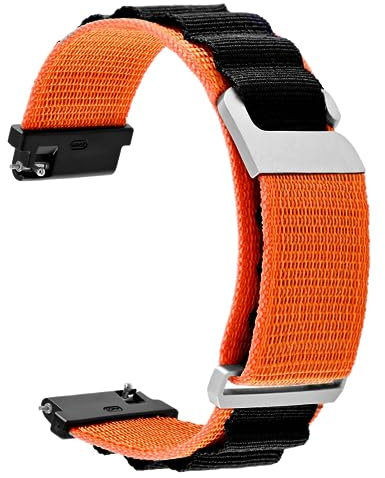 WOCCI 18mm Nylon Uhrenarmband, Verstellbares Sport Armband, Silberne Schnalle (Schwarz Orange)