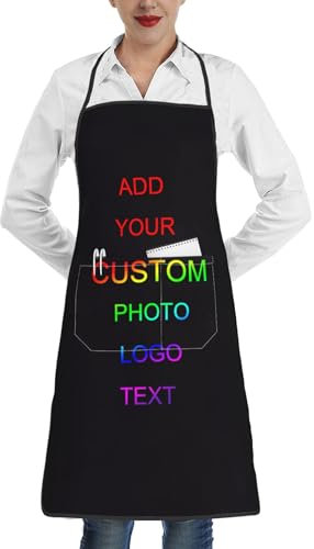 Oudrspo Individuelle Schürze für Männer und Frauen, personalisierte Schürzen mit Taschen, individuell anpassbarer Name, Text, Logo, Bild, Foto, Grill, Koch, Chef, Küchenschürze