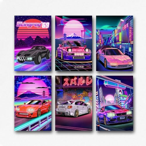 BLULOO Tokyo Street Racing JDM Wandkunst Modern Urban Japanese Neon Poster Skyline Mount Fuji Car Room Aesthetics Docor 20 x 30 cm