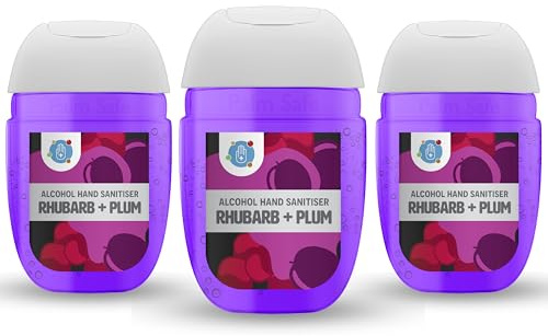 Palm Safe Plum and Rhubarb 3 Pack Pocketbac 30ml Anti Bacterial Premium Hand Sanitiser Travel Size Refillable Clip Bottle Quick Drying Non Sticky Extra Moisturising Kills 99.9% of Viruses and Bacteria