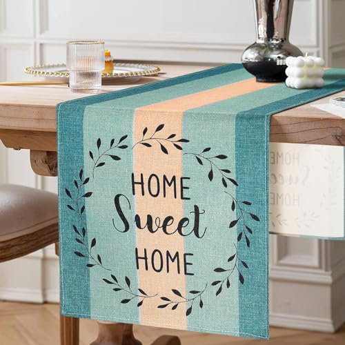 Grün Tischläufer Leinen 40 x 140 Salbeigrün Dunkelgrün Läufer Tisch Modern Wohnzimmer Platzsets Blau Grau Planken Scheune Tischmatten Läufer Set für Esstisch Party Hochzeit Leinen