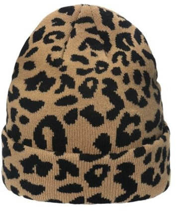 CHUYIX Damen Herren Wintermützen Kuhdruck Kariert 1Pcs Frau Strickmütze Mütze Winter Leopard Print Skull Cap Frauenhut weicher Stretchhut Leopardenmuster Strickmütze Wollmütze