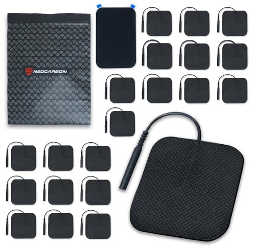 Wiederverwendbare Elektrodenpads für TENS Pro EMS-Einheit, Premium Ersatz Quadratische Pads mit Kunststoffhalter, Set mit 10 Paaren, Schwarz