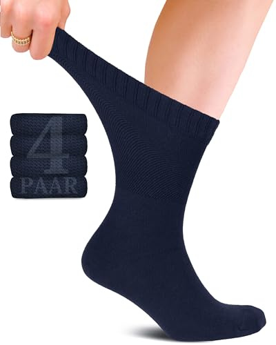 Fiera Besa Diabetiker Unisex Baumwollsocken mit Komfortbund: Nahtlos für Alltags- und Businessgebrauch; Ideal für Herren und Damen; 4 Paar