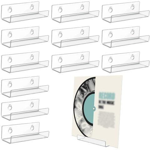 12pz 10cm Porta Dischi in Vinile Trasparente, Invisibile Scaffale per Dischi Vinile Supporto Vinile da Parete in Acrilico per la Visualizzazione Quotidiana di CD/LP