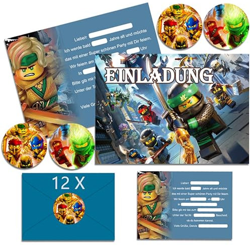 IRONIUM 12x Einladungskarten Kindergeburtstag Junge mit Umschlag Deutsch, Geburtstagseinladungen Jungen, Einladungskarten Geburtstag Set für Themed Party (A6) (B)