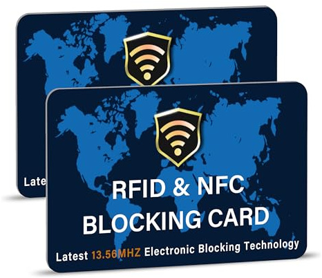 SaiTech IT RFID-blockierende Karte, NFC, kontaktlose Debit-/Kreditkarte, ATM, Reisepassschutz, ideal für Männer und Frauen, schlank mit Weltkarten-Design, Brieftasche, Blau,