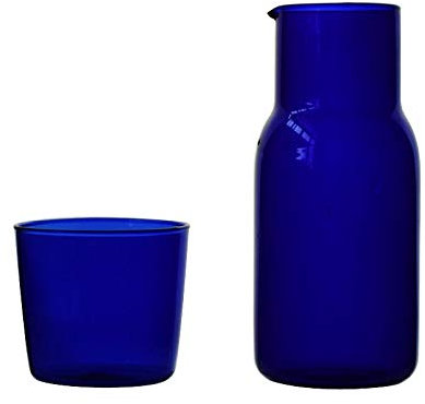 worien Juego de Tazas de Té de Vidrio de Color Caramelo Transparente, Simple de Jugo para Beber Resistente Al con Jarra de Té, Botella de Agua, Azul