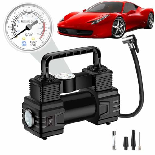 12v Car Tire Inflator Compressor,Multipurpose Inflator Pump With Digital Pressure Gauge,Portable Auto Tire Pump With Emergency Led Light,Air Pump For Car Tires And Bicycles,Preset Pressure (pointer)