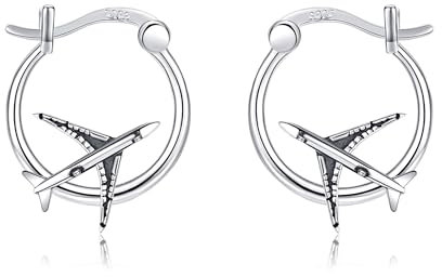 Flugzeug Ohrringe Sterling Silber Flugzeug Creolen Schmuck Geschenk für Frauen Mädchen Flugbegleiter