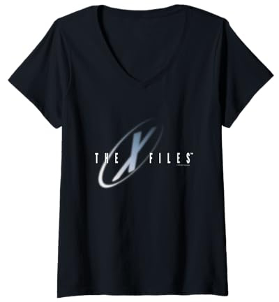 Damen X-Files Iconic Big Chest Text Logo T-Shirt mit V-Ausschnitt