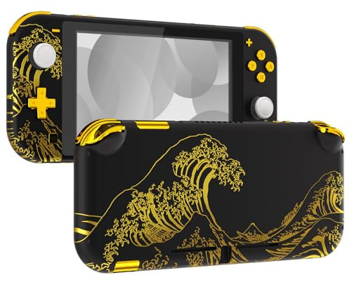 eXtremeRate Coque Console pour Nintendo Switch Lite,Façade avec Accessoires Boutons & Verres Trempé Protection Écran pour Switch Lite,The Great Golden Wave Off Kanagawa Noir