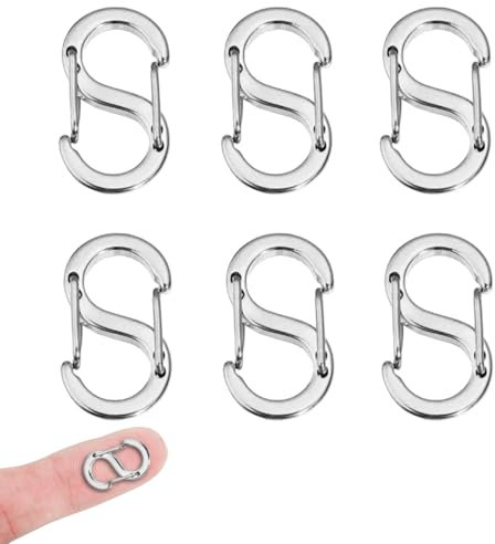 QZKJQDD 6 Stück Mini Schlüsselanhänger, Schlüsselringe Edelstahl, S-Form Verschlüsse für Armbänder, Doppelte Öffnung Kettenverschluss, Für Verbinder wie Armbänder, Schlüssel, Taschen usw.