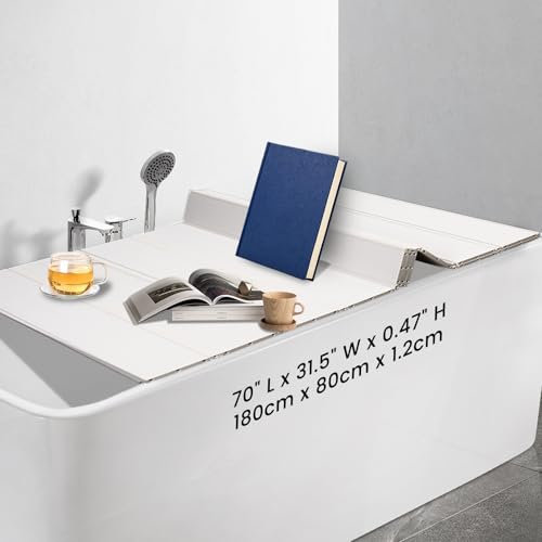 Ezcasch 80x180cm Badewannenabdeckung bis 10kg Belastbar - 12mm Badewannenbretter Faltbare Badewannenablage Dämmplatte Staubdicht Wasserdicht für Haus Badewannen Badezimmer SPA Weiß