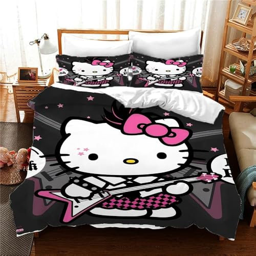 Bettwäsche-Set mit niedlichem Anime-Cartoon-Muster, 3-teiliges Bett in einer Tasche, 3D-Druck, leicht und bequem, 3-teiliges Bettwäsche-Set für Jungen und Mädchen, Schlafzimmer-Dekoration (1 Bettbezug