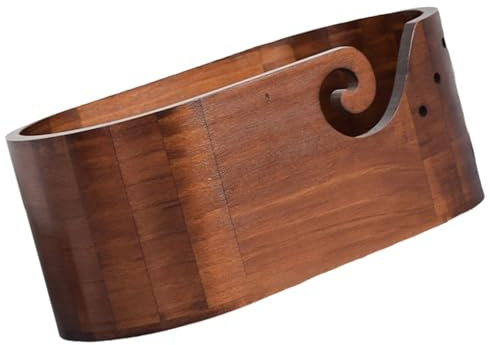 Cuenco de madera con agujeros, soporte para lana de ganchillo, accesorios de almacenamiento de ganchillo