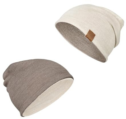 MayLily Merino Baby mütze - Doppelseitige Beanie aus 100% merinowolle - Hergestellt in EU – Handgefertigt – Hypoallergen – Temperaturregulierend für Sommer und Winter - Größe 44-56, Taupe - beige