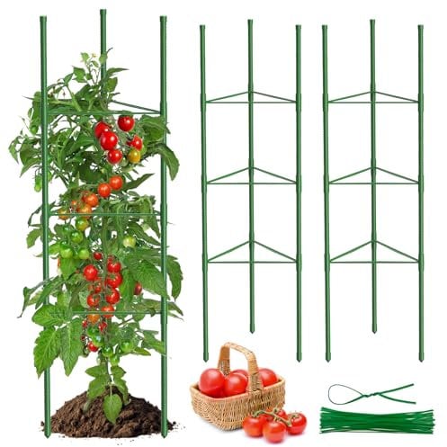 MQUPIN Tomaten Rankhilfe 3 Stück,130cm Rankhilfen für Kletterpflanzen,Einstellbar Höhe Garten Rankhilfe fürTomate, Gurken, Rosen, Garten,rankgitter Metall,Mit 20 Kabelbinder