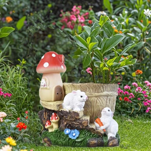 Decorazione per statua da giardino, vasi da fiori per piante grasse, scultura da giardino all'aperto per patio, balcone, cortile, prato, statue da esterno per regali da balcone (coniglio)