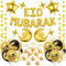 EID Mubarak Dekoration, Eid Mubarak Folienballon Girlande, Luftballons Schwarz Gold Confetti, Mond Stern Folienballon, Cake Topper, Ramadan Deko für Islam Eid Partyzubehör