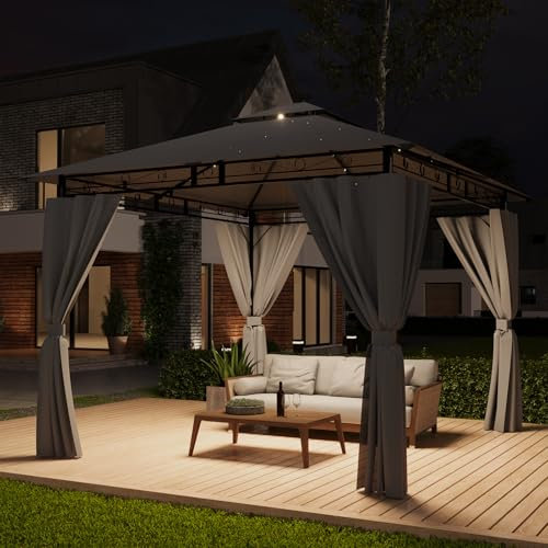 TRIUMPHKEY Pavillon 3x3 Wasserdicht Stabil Winterfest,Garten Pavillion,Plane Gartenpavillon,Metallrahmen Pavillon,Patio Gazebo,Grau