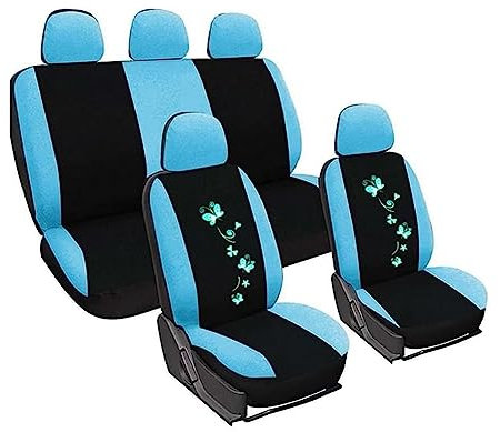 ZUKPHBWYWK Autositzbezüge Universal Auto Abdeckungen Auto Sitz Schützen Für Männer Frauen Auto Sitzbezüge Schmetterling Stickerei. Sitzbezug(Blau,Set of seat Covers)