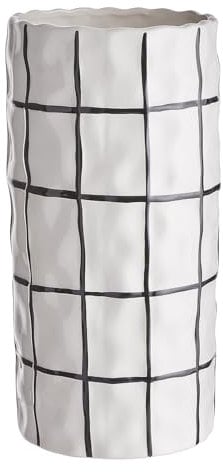BUTLERS (2 Stück) Vase Keramik Ø14 x 29 cm Fliesen-Optik Weiß und Schwarz -Tiles- Moderne Dekoration für Wohnzimmer und Tischdeko | Blumenvase für Tulpen, Rosen, Sträuße oder Trockenblumen