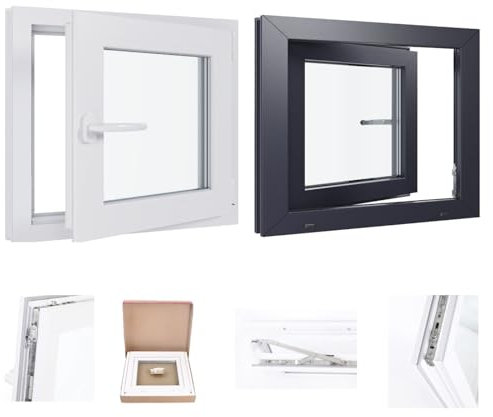 Kunststofffenster Kellerfenster Fenster - 2 Fach Verglasung - weiß/weiß - BxH: 600x400 mm - DIN Links