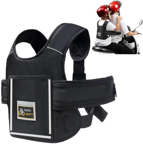 LOMUG Kinder Motorrad Sicherheitsgurt, Motorrad Kinder Gürtel Sicherheitsgurt, Einstellbarer Motorad Gurt Kinde mit Tasche, Motorad Kindergurt Atmungsaktives für Kindern Zwischen 2 und 15 Jahren