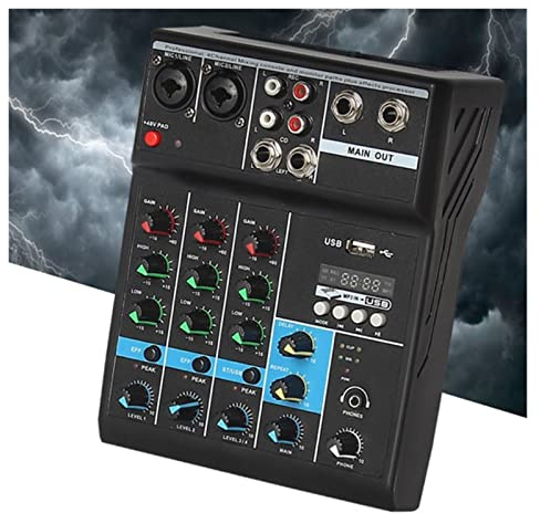 VCHICS Audiomixer, Professioneller Mixer 4 Kanäle Sound Mischpult for DJ Interface Controller Digital Table New Card für Gitarren, Bässe und Keyboards