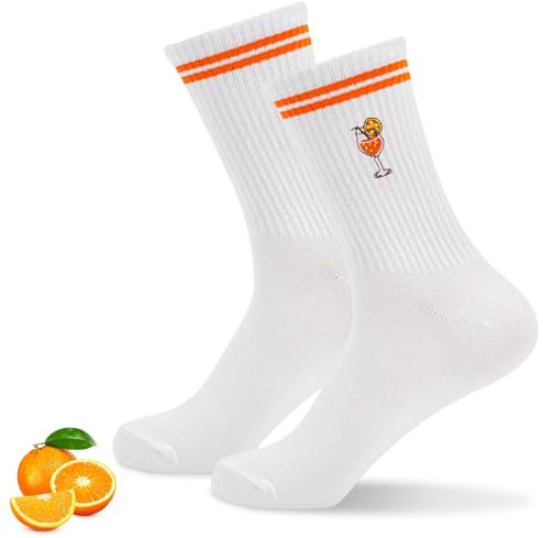 Bafiwu Aperol Socken Damen 39-42/35-38, Socken Aperol Spritz Damen, Lustige Tennissocken mit Motiv Holy Aperoli Kostüm Accessoires Aperol Geschenk für Aperol-Liebhaber