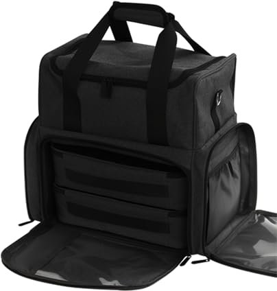Nail Polish Organizer Bag Double Layer Make up Case Portable Travel Makeup Bag Cosmetic Storage Bag Vanity for Nail Polish Bottles Nail Lamp Tools Accessories (Black, X Large (80 Bottles))