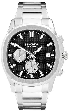 Sekonda Octaire Mens Analogue Watch 40mm dial | 50 Metres Water Resistance, mineral glass crystal, double lock safety clasp, date display, ion-plated case