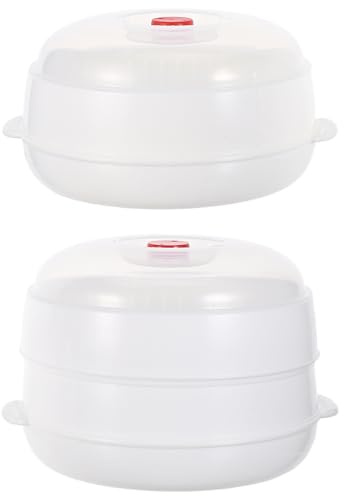 INOOMP 2-teiliger Mikrowellen-Dampfgarer: Mikrowellen-Gemüsedampfer aus Kunststoff für Teigtaschen, Brötchen, Fisch, Reis, Dampfgarer, Dampfbehälter für Lebensmittel für die Haushaltsküche