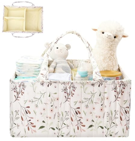 CHANXIUZAI Baby Windel Caddy für Windelstation, Floral Baby Windel Caddy Organisator, Tragbare Halter Tote Tasche zum Wechseln, Neugeborene Essentials, Muss für Jungen oder Mädchen