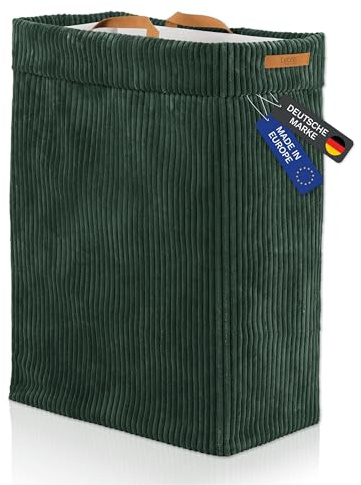 Lycce Wäschekorb Cord – Nischenwäschekorb, waschbar, faltbar (grün)