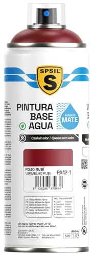 SPSIL Pintura Spray Base Agua Rojo Rubi Mate 400ml - Sin Olor, para Madera, Plástico, Metal y Automóvil - Acabado Profesional, Secado Rápido y Ecológica