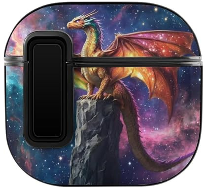 Majestic Dragon G-alaxy Printed Earbuds Case Compatible with AirPods 4 Bluetooth Headphone Cases with Black Button Protector