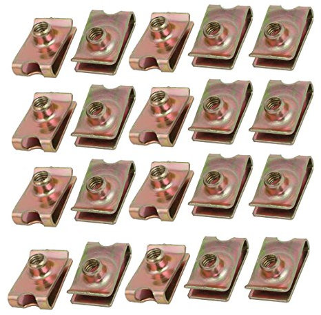 sourcingmap 20pcs Speed Fastener Extruded U Nut Clip Zinc Plated Brass Tone for M6 Screw Bolt
