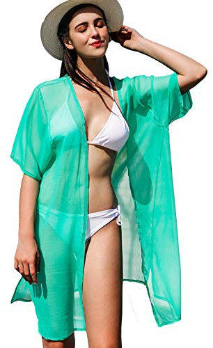 sy soul young Sommer Strand Kimono für Frauen - Damen Chiffon Pareo Cardigan Cover up Sommerkleider für Bikini